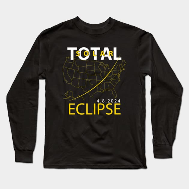America Totality Total Solar Eclipse April 8 2024 USA Map Long Sleeve T-Shirt by GreenCraft